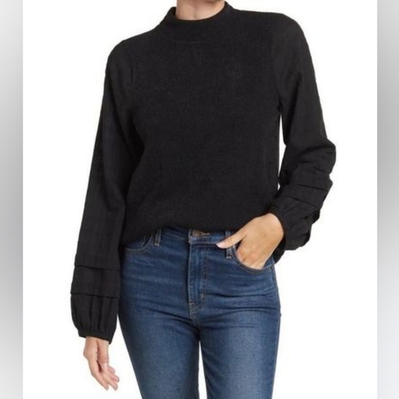 Madewell Tops - Madewell Weavemix Mockneck Bubble-Sleeve Ribbed Top Small Black
